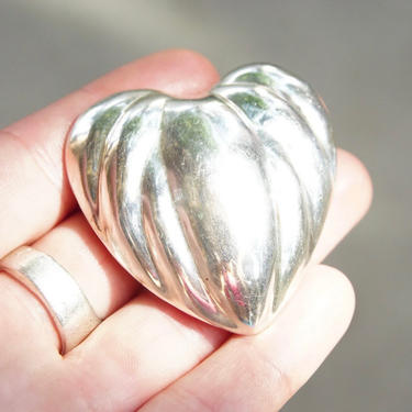 Vintage TAXCO Large Sterling Silver Heart Pendant/Brooch, Ridged Silver Heart Brooch, Chunky Sterling Heart Pendant, 925 Mexico TF-31 