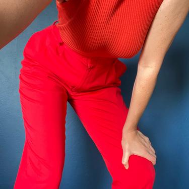 vintage bright tomato red high waisted slacks size US 14/ vintage red high waist trousers 