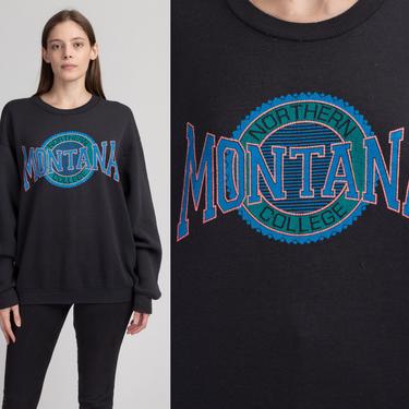 90s Montana Northern College Sweatshirt - Men's XL | Vintage Black University Graphic Pullover 