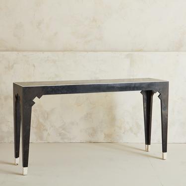 Tessellated Black Marble Console Table by Maitland Smith, 1980s