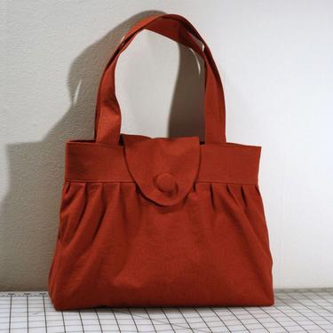 Pleated Handbag with Flap Closure in Burnt Orange 