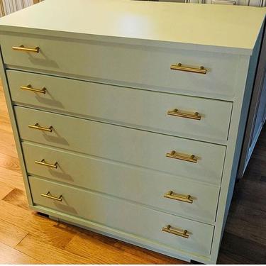 Mint green Mid Century chest, with snazzy gold toned hardware. 34.5 w x 18 d x 36 t . 