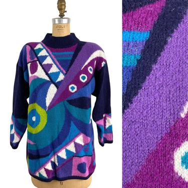 1980s Kitty Hawk by Vivian Wang abstract graphic pattern sweater - size small 