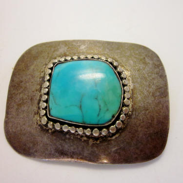 Vintage 1940s 1950s Sterling Silver Native American Artisan Made Robin's Egg Blue Turquoise Stone Brooch Pin 