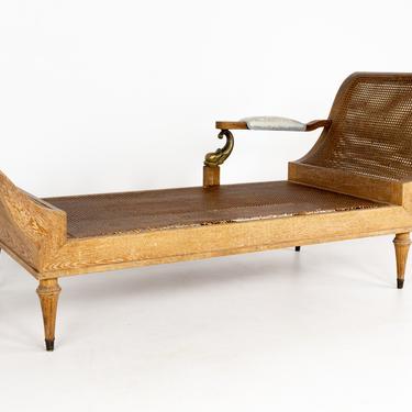 19th Century Carved Wood Cane and Brass Chaise Lounge Fainting Couch 