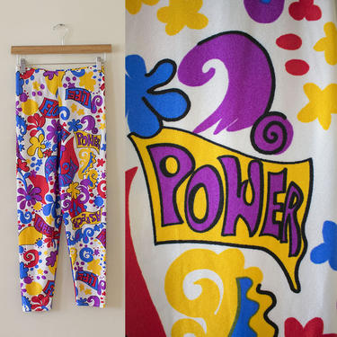 Vintage 1980s Leggings / Vintage Hippie Leggings / Vintage Bike Pants / Neon Flower Power Pants / 1980s does the 1960s Pants / Vintage Pants 