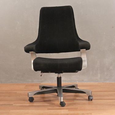 Norwegian Industrial Chrome &amp; Black Rolling Desk Chair