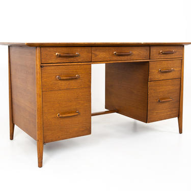Paul McCobb Style Henredon Heritage Mid Century Walnut 1 Door 5 Drawer Desk - mcm 