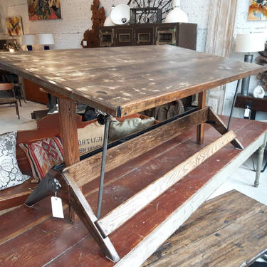 Vintage industrial oak drawing table by the Mayline Co 