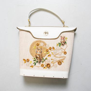 1960s Purse Owl Novelty Embellished Tote Bag 