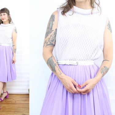 Vintage 70's Light Lavender and White Sleeveless Dress / 1970's Lilac Dress / Women's Size Medium Large by Ru