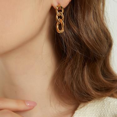 Maria gold large chain earrings, long link earrings, link ear studs, gold chain studs, gold curb chain studs, chain link studs earring, gift 