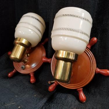 Vintage 1960s Ships Wheel Sconce Pair