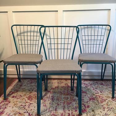 Mid century Daystorm Chairs set of three  metal mesh chairs Teal and Gray 
