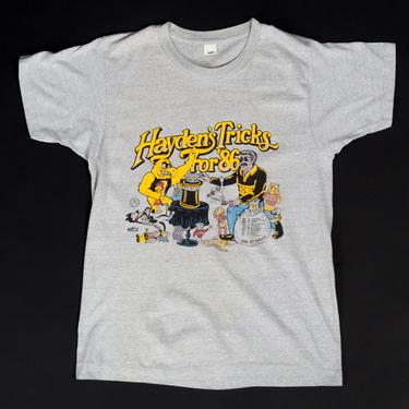 Vintage &quot;Hayden's Tricks For '86&quot; Iowa Hawkeyes T Shirt - Small | 80s Hayden Fry University Football Graphic Sports Tee 