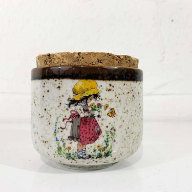 Vintage Ceramic Canister Stash Box Brown Cork Lid Trinket Holder Storage Lid Mid-Century MCM Cute Kitsch Kawaii Kitschy Strawberry Shortcake 