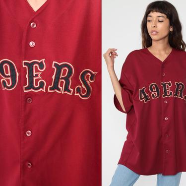 SAN FRANCISCO 49ers Shirt SF Shirt 90s 90s Button up Football T Shirt Red California Tee 80s Sports Top Vintage Retro Men's Extra Large xl 