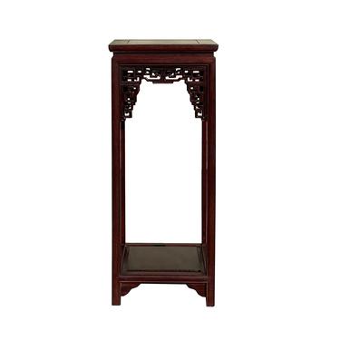 Chinese Medium Brown Stain Square Ru Yi Plant Stand Pedestal Table cs7210E 