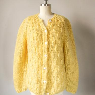 1960s Sweater Wool Mohair Chunky Knit Cardigan M 