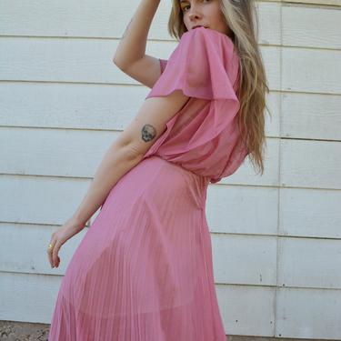 Vintage handmade 60s maxi dress / pink maxi dress / pink 1960s dress / vintage 1960s dress / 1960s bohemian dress / handmade dress 