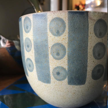 1960s San Francisco Takahashi Japanese Pottery Stoneware Planter Flower Pot Ceramic Mid-Century Dots Geometric Stripes 