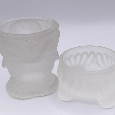 Vintage (2) 1960s LG Wright Frosted Glass Three Faces Toothpick Holder  Salt Cellars, Three Sisters, Collectible Glass, MCM 
