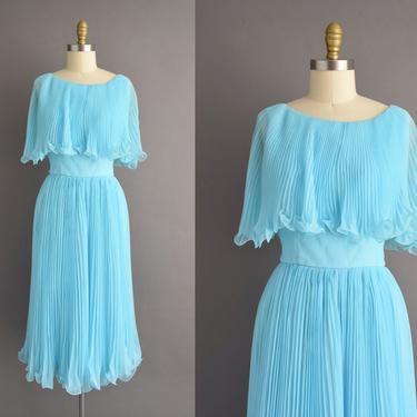 1960s vintage dress | Gorgeous Miss Elliette Fluttery Icy Blue Chiffon Holiday Cocktail Party Dress | Large | 60s dress 