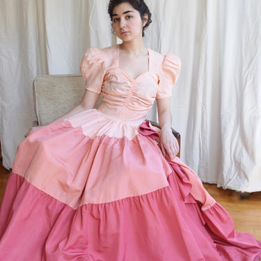 1930s / 1940s Color Block Ombre Pink Gown | c. 1939 Bridesmaids Gown | Vintage Wedding Dress 