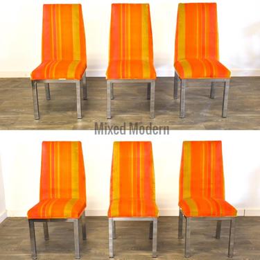 Orange and Chrome Modern Dining Chairs- Set of 6 