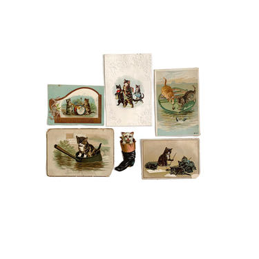 Cats at Play and School - Lot of 6 Antique Cards 
