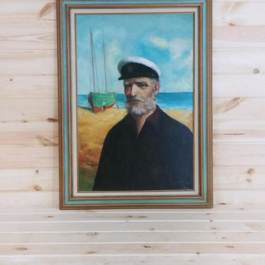 Large Stunning Vintage Sea Captain on a Beach with a Boat Portrait Oil Painting Signed David Pelbam 43&amp;quot;x31&amp;quot; 