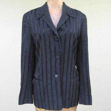 1990s Black Satin ESCADA Jacket, Margaretha Ley Striped Wool-Rayon Blazer, Small 34&amp;quot; Bust 