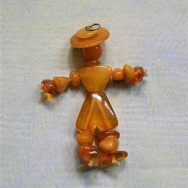 Vintage Amber Person / Man Pendant, Figural Pendant, Whimsical Amber Figural Pendant (#3893) 