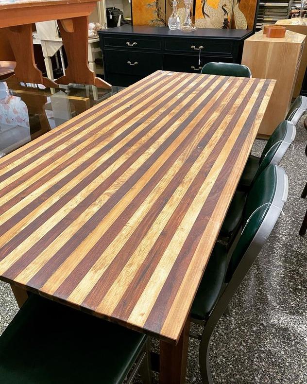 Butcher block top farm table, 73”L x 30.5”W x 31”T, 