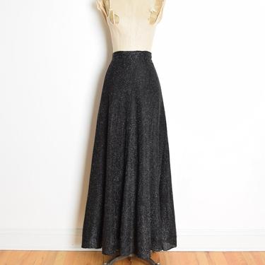 vintage 70s skirt black metallic sparkly foil long maxi disco skirt clothing M 