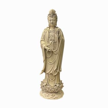 Oriental Vintage Finish Off White Ivory Color Porcelain Kwan Yin Statue ws1440E 