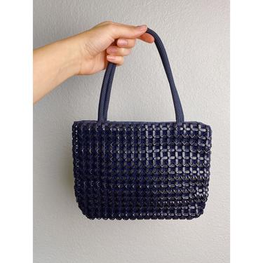 PlasticFlex Navy Black Plastic Woven Tile Clutch Purse Handbag - 1940s 