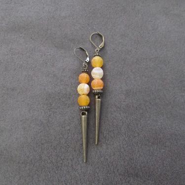 Yellow agate earrings, antique brass modern earrings, unique ethnic earrings, mid century, minimalist geometric earrings, boho chic earrings 