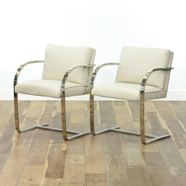 Pair Knoll Leather Brno Modernist Cantilever Armchairs