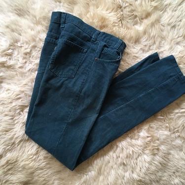 vintage 70s Levi's corduroys - 1970s corduroy pants / vintage Levi's jeans, blue cords / 70s Levis - teal corduroys, straight slim cut 25 32 