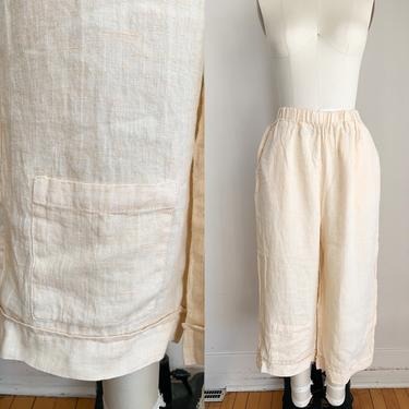 Vintage FLAX butter yellow linen pants / S 