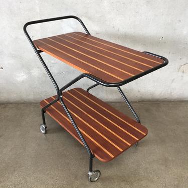 Mid Century Wood Stripe Inlaid Bar Cart