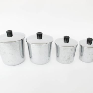 NEW - Set of 4 Travco Midcentury Chrome Kitchen Canisters with Lids 