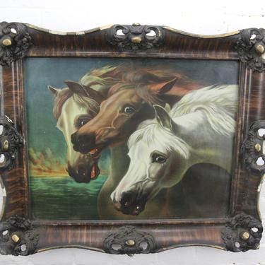 J.F. Herring's Pharaoh's Horses Antique Color Lithograph in Wood and Gesso Frame - 25&amp;quot; x 21&amp;quot; 