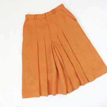 Vintage 80s Orange Yellow Pleated Gaucho Skirt Shorts 25 XS - Vintage Long Skort - Textured High Waist Pleated Skirt - Palazzo Culottes Pant 