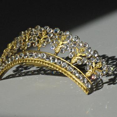 English Regency Crystal Gilt Hinged Tiara, Georgian Diadem, Antique Hair Comb Tiara, 1835 Antique Hair Jewelry, Hair Ornament 
