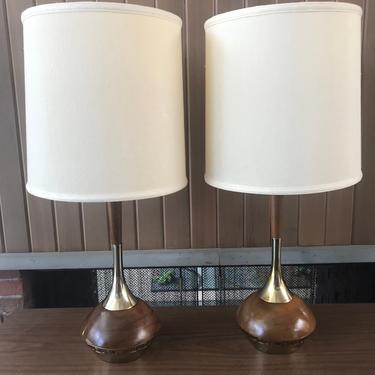 Laurel Lamps, Walnut &amp; Brass with shades 