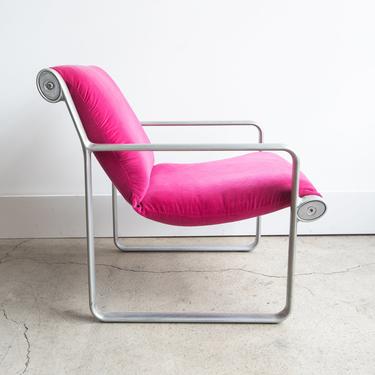 Vintage Knoll Aluminum Sling Lounge Chair by Bruce Hannah and Andrew Morrison in a Beautiful Mid Century Pink Fabric 