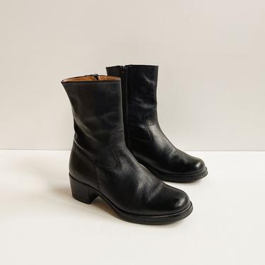Vintage Leather Block Heel Boots | Size 6.5