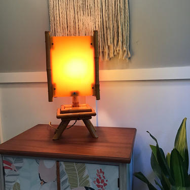 50s Tiki  Lamp Mid Century Vintage Rattan Bamboo Lantern Style Lamp, Ficks Reed Style 